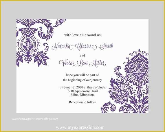 Wedding Invitation Design Templates Free Download Of Wedding Invitation Template Purple Damask Instant Download
