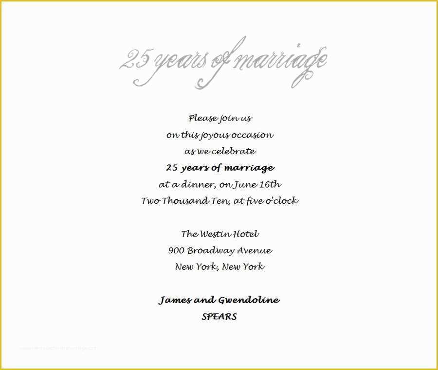 Wedding Invitation Samples Free Templates Of 25th Wedding Anniversary Invitations 4 Wording