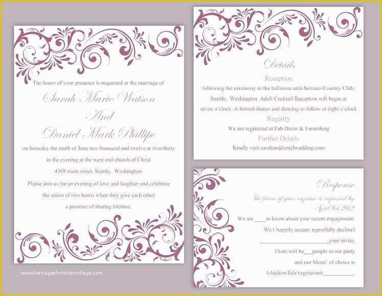 Wedding Invitation Samples Free Templates Of Diy Wedding Invitation Template Set Editable Word File