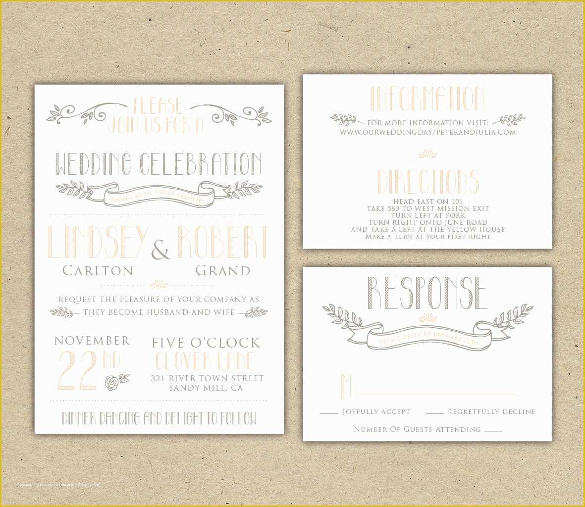 Wedding Invitation Samples Free Templates Of Printable Wedding Invitation and Rsvp Template Rustic Diy