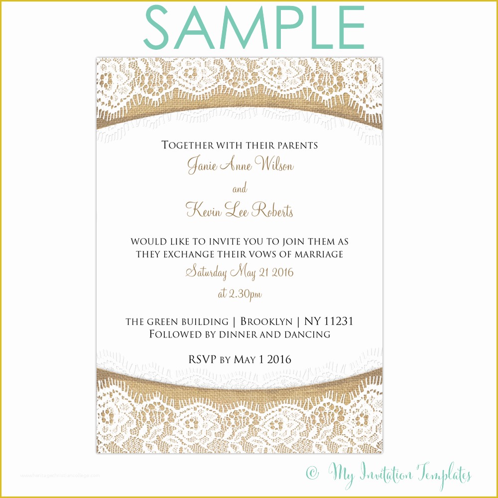 Wedding Invitation Templates Free Download Of Rustic Burlap and Lace Wedding Invitation Template Sample