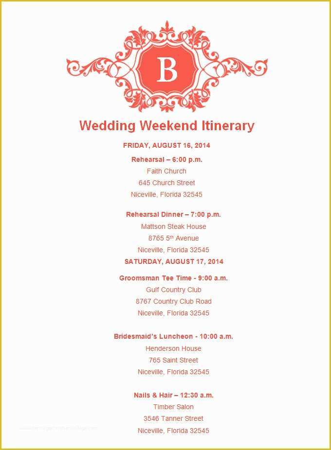 Wedding Itinerary Template Free Download Of 4 Sample Wedding Weekend Itinerary Templates Doc Pdf