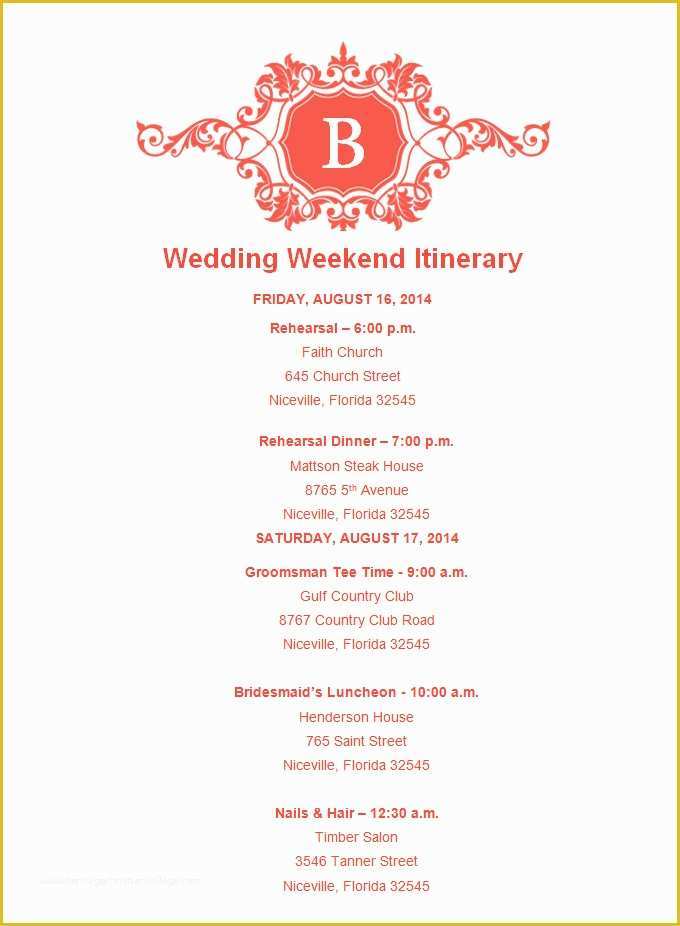 Wedding Itinerary Template Free Download Of 4 Sample Wedding Weekend Itinerary Templates Doc Pdf