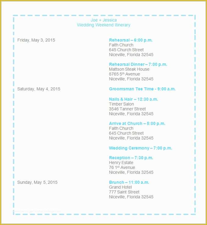Wedding Itinerary Template Free Download Of 4 Sample Wedding Weekend Itinerary Templates Doc Pdf