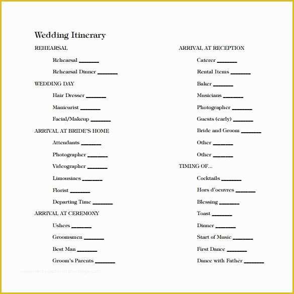 Wedding Itinerary Template Free Download Of 9 Wedding Itinerary Samples