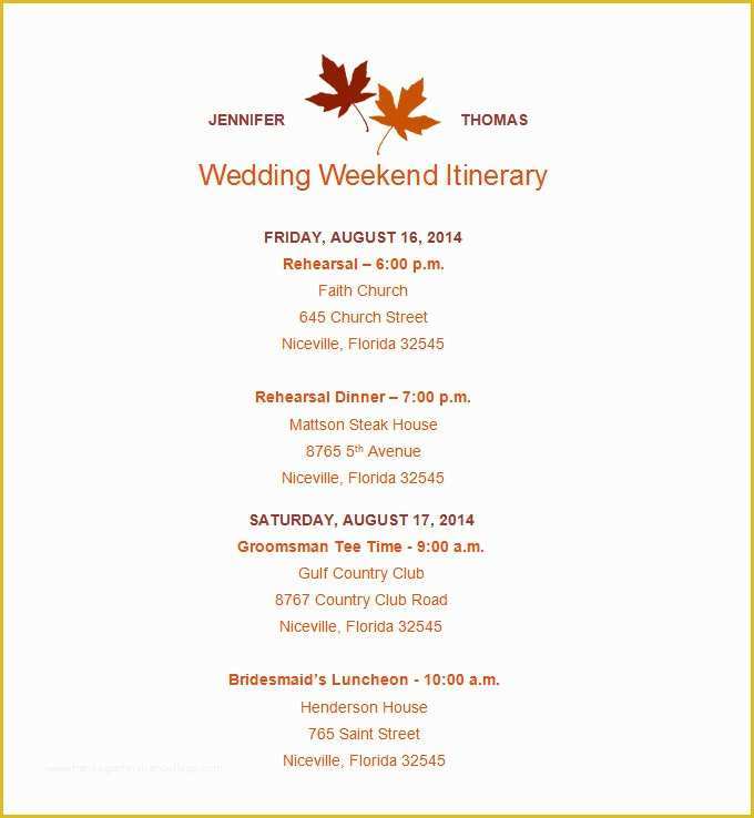 Wedding Itinerary Template Free Download Of Download Sample Wedding Weekend Itinerary Templates to
