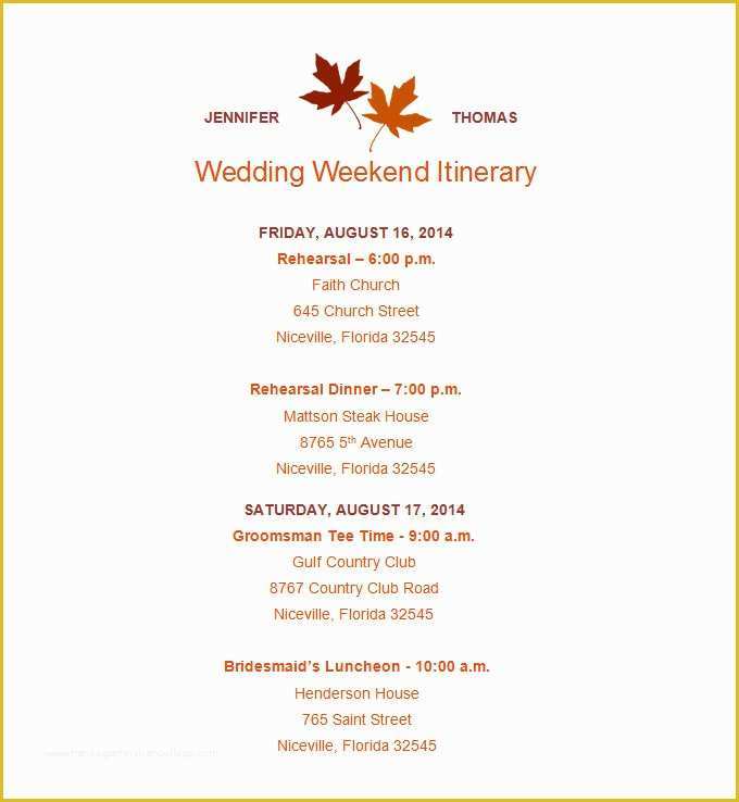 Wedding Itinerary Template Free Download Of Download Sample Wedding Weekend Itinerary Templates to