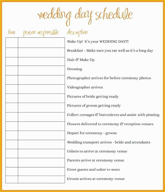 Wedding Itinerary Template Free Download Of Wedding Day Agenda Template Wedding Ceremony and Reception