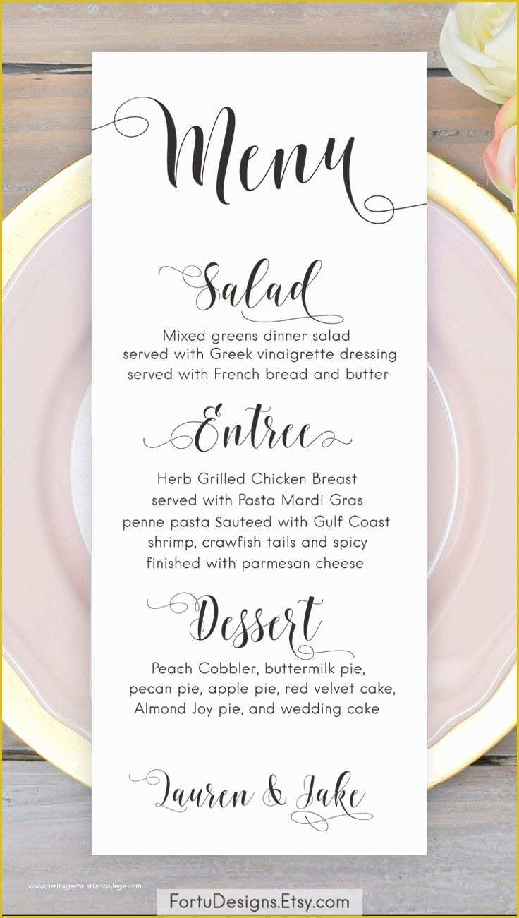 Wedding Menu Cards Templates for Free Of Calligraphy Menu Wedding Menu Printable Menu Cards Script