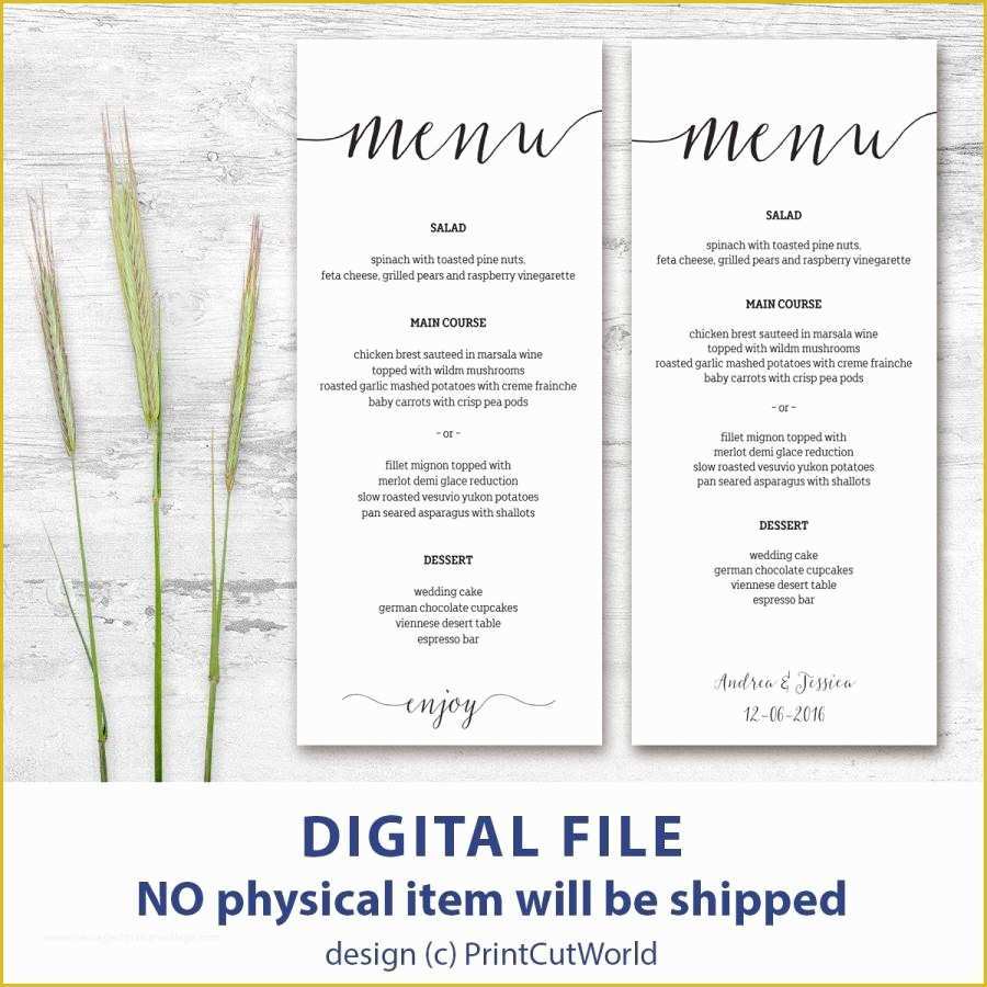 Wedding Menu Cards Templates for Free Of Printable Menu Card 4x9 Rustic Wedding Menu Template
