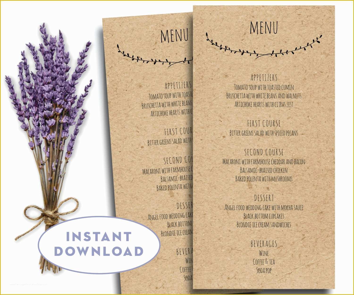 Wedding Menu Cards Templates for Free Of Printable Wedding Menu Template Kraft Menu Template 4 X 8