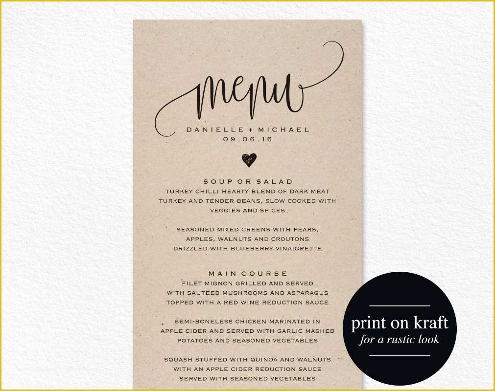 Wedding Menu Cards Templates for Free Of Rustic Wedding Menu Wedding Menu Template Menu Cards Menu