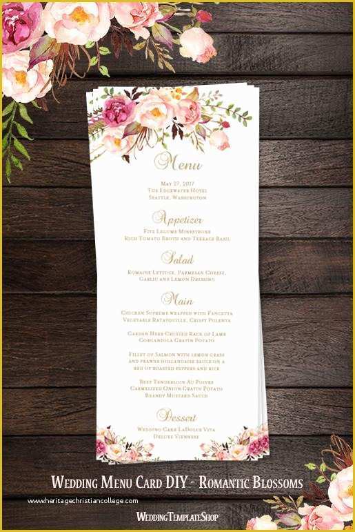 Wedding Menu Cards Templates for Free Of Wedding Menu Card Romantic Blossoms Tea Length Printable