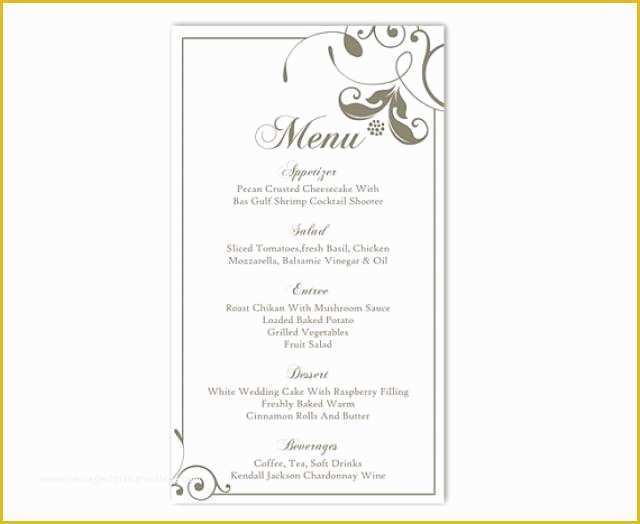 Wedding Menu Cards Templates for Free Of Wedding Menu Template Diy Menu Card Template Editable Text
