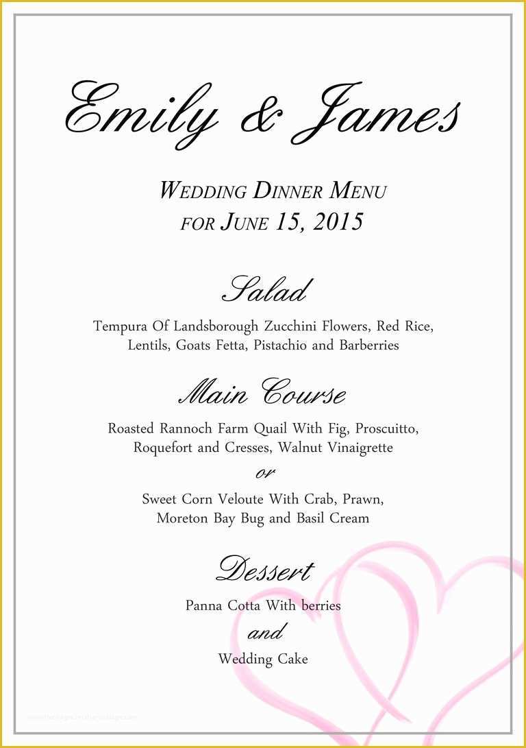 Wedding Menu Template Free Download Of Download A Free Wedding Menu Template