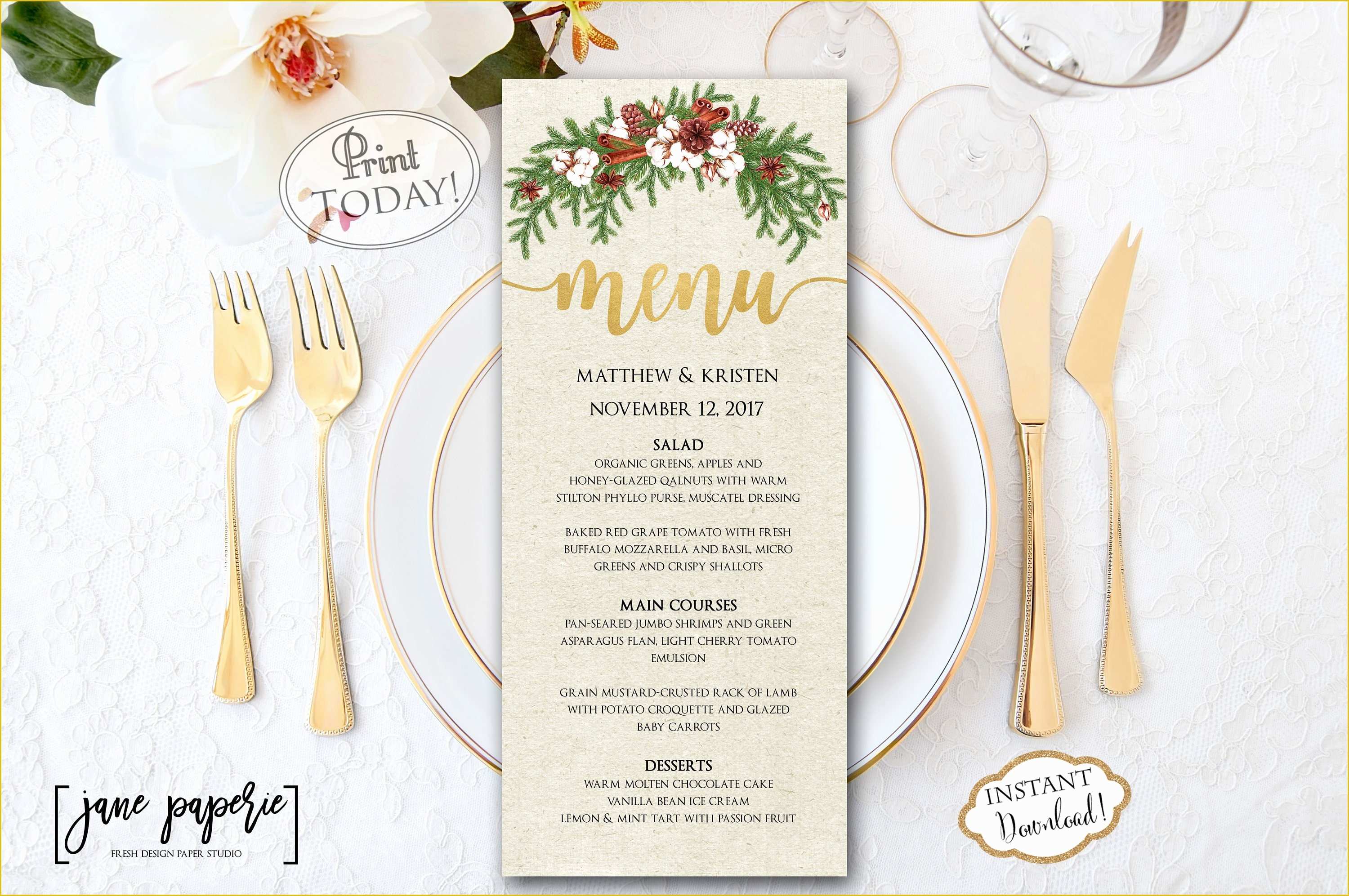 Wedding Menu Template Free Download Of Instant Download Wedding Menu Template Christmas Dinner