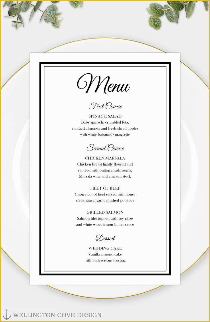 Wedding Menu Template Free Download Of Printable Wedding Menu Template for Microsoft Word