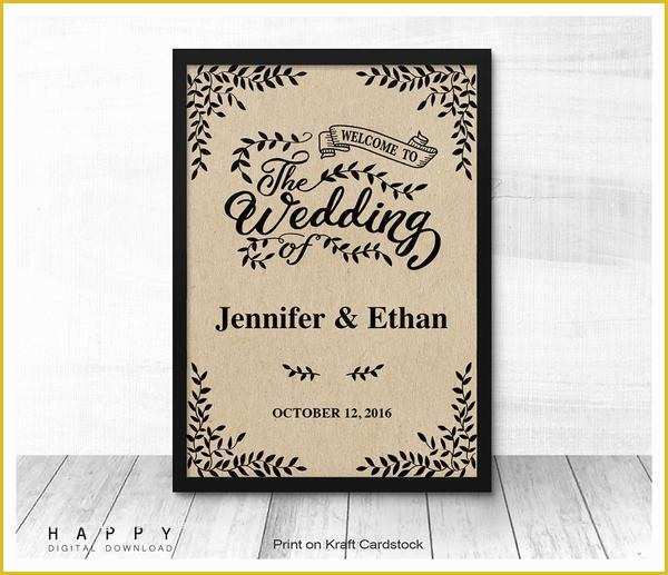 Wedding Menu Template Free Download Of Rustic Leaves Wel E Sign Template Happy Digital Download