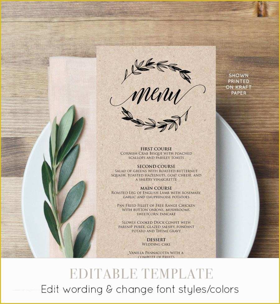 Wedding Menu Template Free Download Of Rustic Wedding Menu Template Printable Menu Card