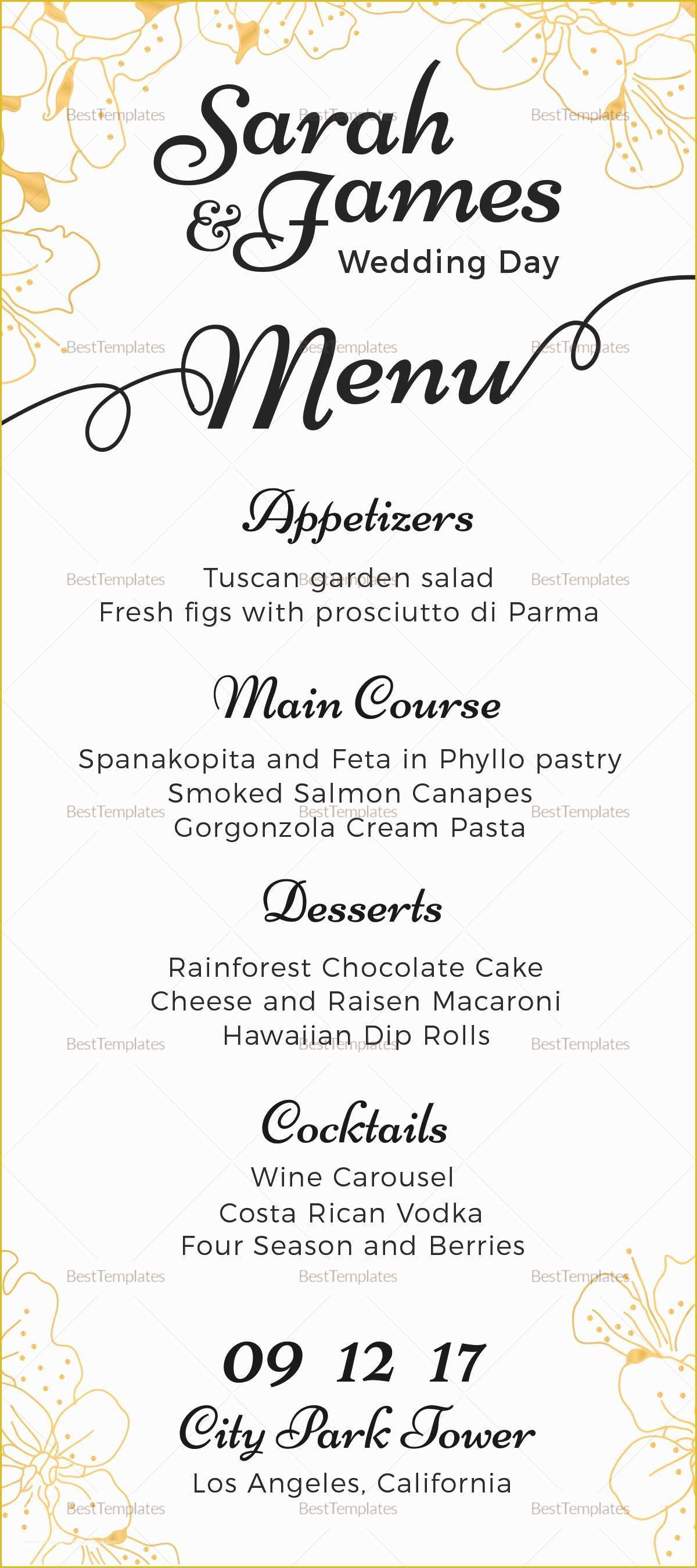 Wedding Menu Template Free Word Of Reception Wedding Menu Design Template In Psd Word