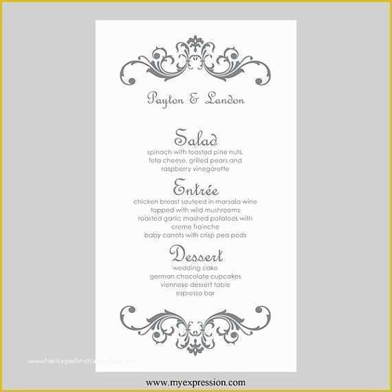 Wedding Menu Template Free Word Of Wedding Menu Card Template – Vintage Scrolls Gray Silver