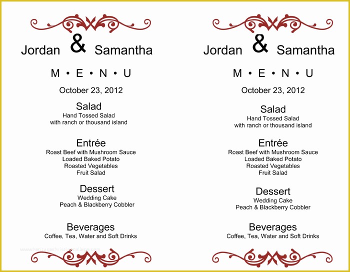 Wedding Menu Template Free Word Of Wedding Menu Template – 5 Printable Designs