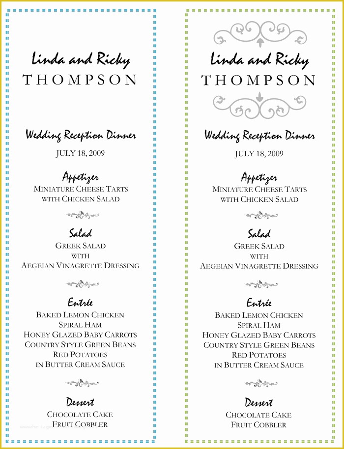 Wedding Menu Template Free Word Of Wedding Menu Template – 5 Printable Designs