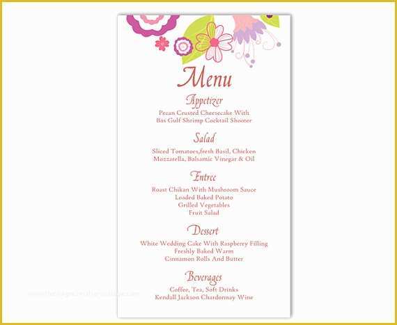 Wedding Menu Template Free Word Of Wedding Menu Template Diy Menu Card Template Editable Text