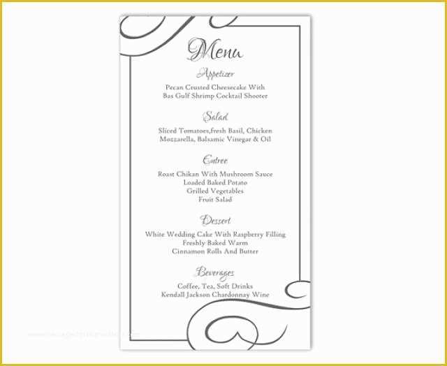 Wedding Menu Template Free Word Of Wedding Menu Template Diy Menu Card Template Editable Text