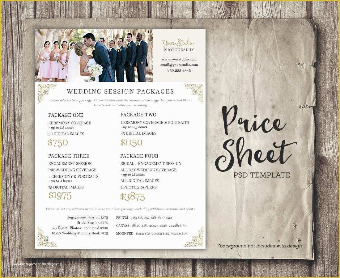 Wedding Photography Templates Free Of Wedding Graphy Price Sheet Price List Template