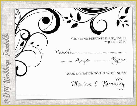 Wedding Rsvp Postcard Template Free Of Rsvp Template Diy Black and White Scroll