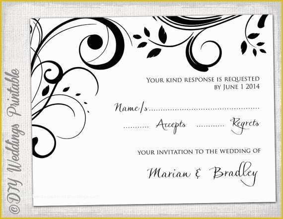 Wedding Rsvp Postcard Template Free Of Rsvp Template Diy Black and White Scroll