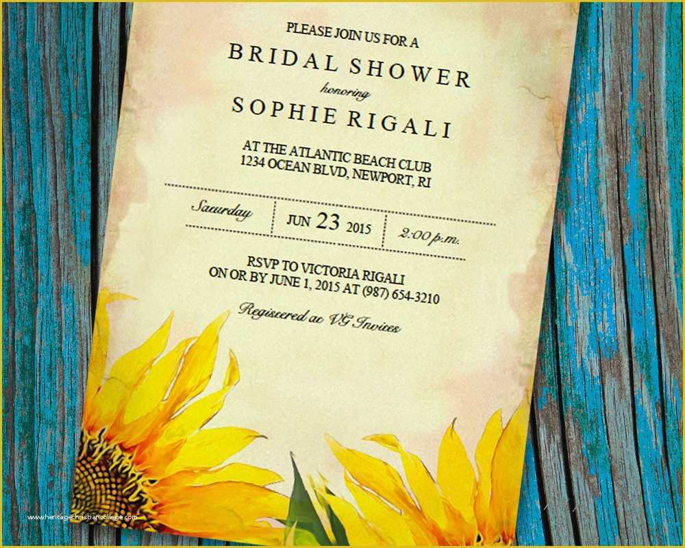 Wedding Shower Invitations Templates Free Download Of Printable Bridal Shower Invitation Template Vintage Sunflower