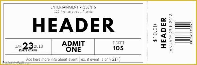 Wedding Ticket Template Free Of Black and White Free Concert event Ticket Template