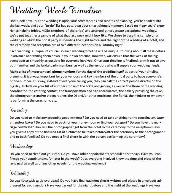 Wedding Timeline Template Free Of 10 Wedding Timeline Templates – Samples Examples