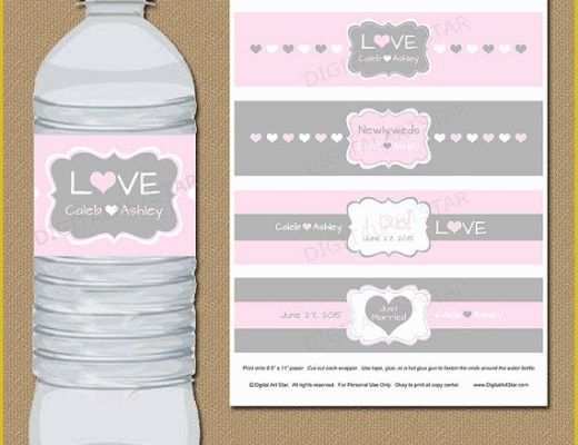 Wedding Water Bottle Labels Template Free Of Personalized Blush Pink and Grey Wedding From Digital Art Star