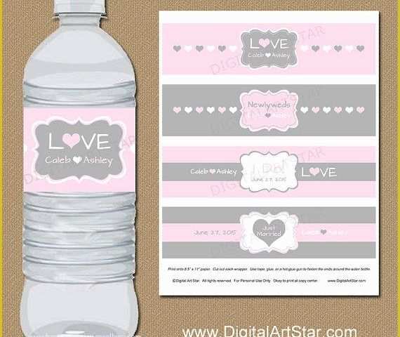 Wedding Water Bottle Labels Template Free Of Personalized Blush Pink and Grey Wedding From Digital Art Star