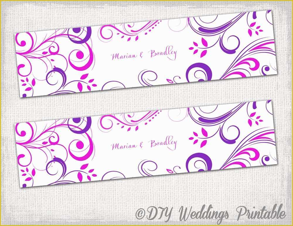 Wedding Water Bottle Labels Template Free Of Water Bottle Label Template Diy Pink & Purple
