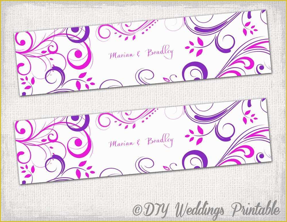 Wedding Water Bottle Labels Template Free Of Water Bottle Label Template Diy Pink &amp; Purple