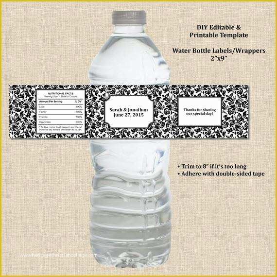 Wedding Water Bottle Labels Template Free Of Wedding Water Bottle Label Wrapper 2x9 Black White Damask