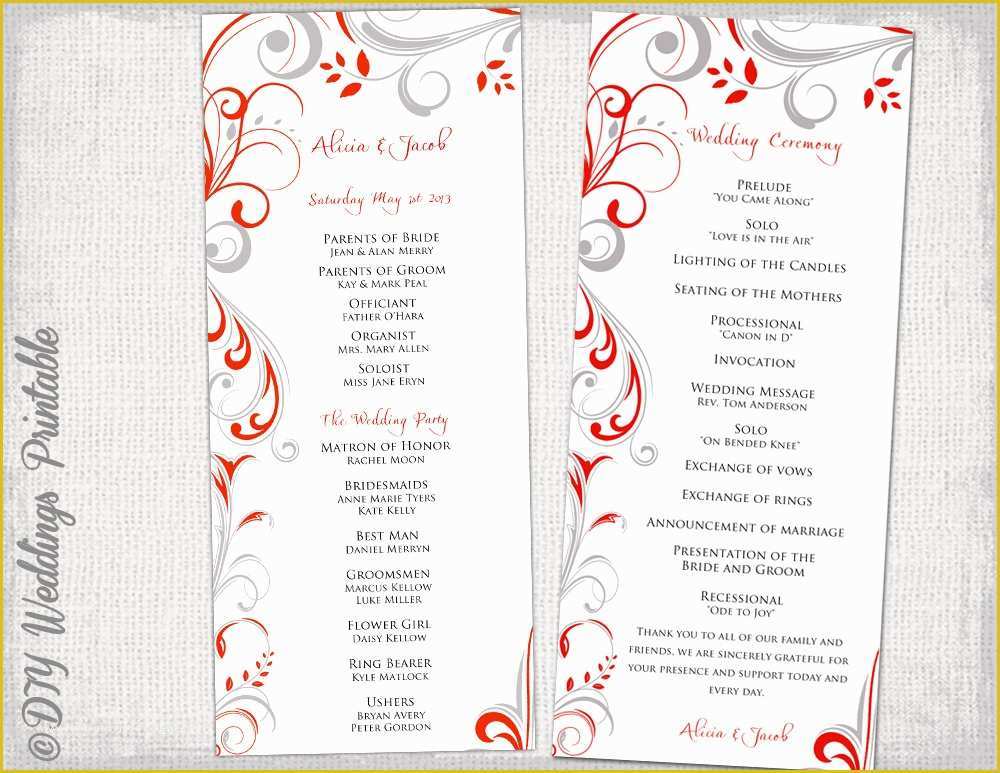 Wedding Website Templates Free Download Of Wedding Program Template Red & Gray Scroll Wedding