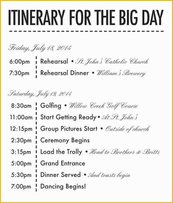 Wedding Weekend Itinerary Template Free Of 26 Wedding Itinerary Templates – Free Sample Example