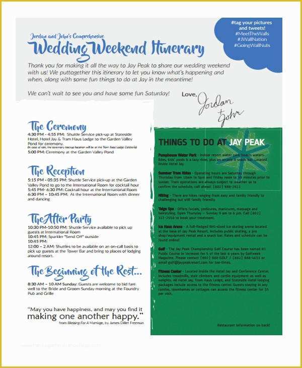 Wedding Weekend Itinerary Template Free Of 5 Weekend Itinerary Templates Free Sample Example