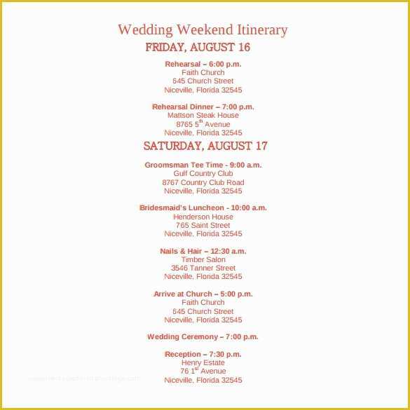 Wedding Weekend Itinerary Template Free Of Sample Wedding Weekend Itinerary Template 12 Documents