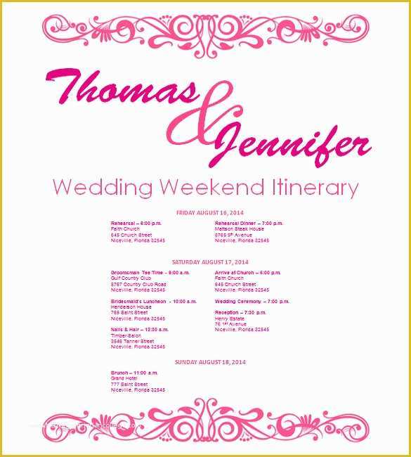 Wedding Weekend Itinerary Template Free Of Wedding Itinerary Template 11 Free Word Pdf Documents