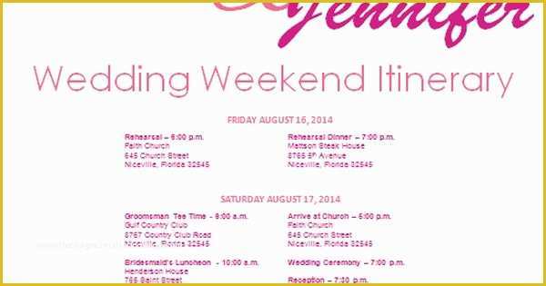 Wedding Weekend Itinerary Template Free Of Wedding Itinerary Wedding Itinerary Template Bridetodo