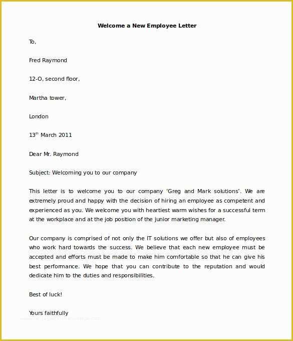 Welcome Email Template HTML Free Of Free 6 Printable New Employee Wel E Letter Template