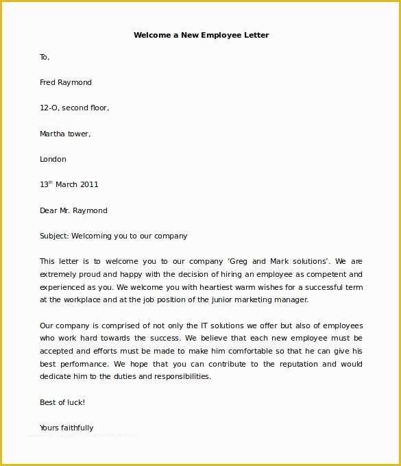 Welcome Email Template HTML Free Of Free 6 Printable New Employee Wel E Letter Template