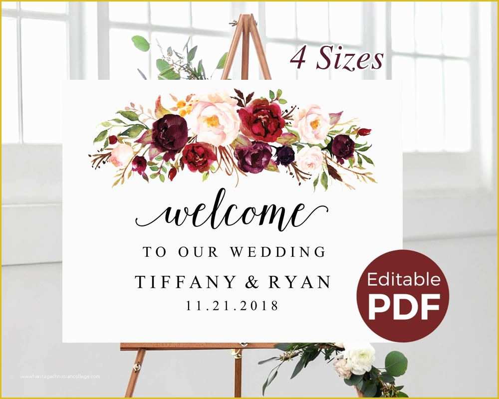 Welcome to Our Wedding Template Free Of Marsala Wedding Wel E Sign Editable Pdf Template Boho