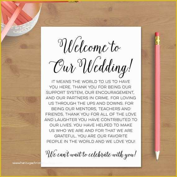 Welcome to Our Wedding Template Free Of Printable Wedding Wel E Letter Instant by
